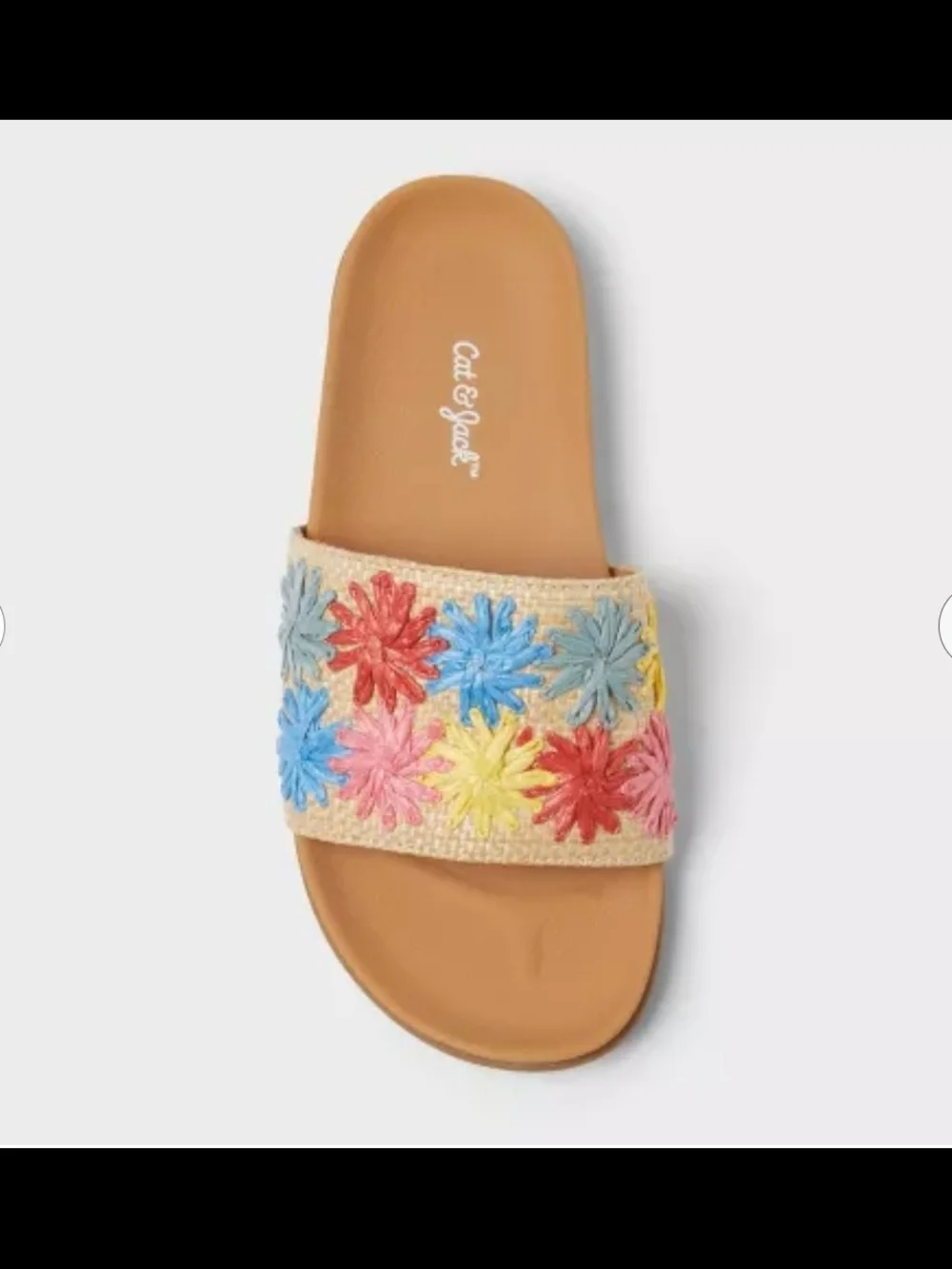 Cat & Jack Melani Neutral Slide Sandal with Multicolor Floral Embroidery Size 1